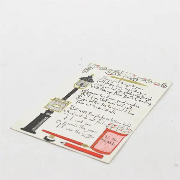 Vintage Art Deco 1910 New Year's Greeting Poem US Mail Box Streetlight Postcard