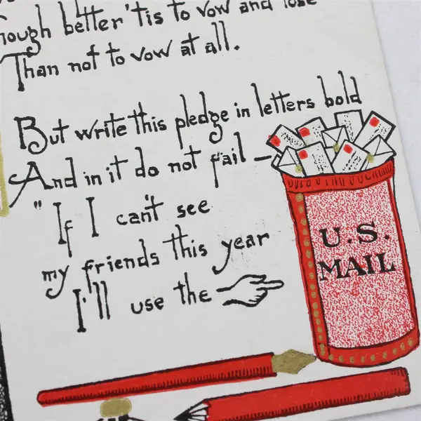 Vintage Art Deco 1910 New Year's Greeting Poem US Mail Box Streetlight Postcard