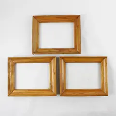 Set of 3 Vintage Medium Tone Wooden Vertical Picture Frames 8x10 No Glass