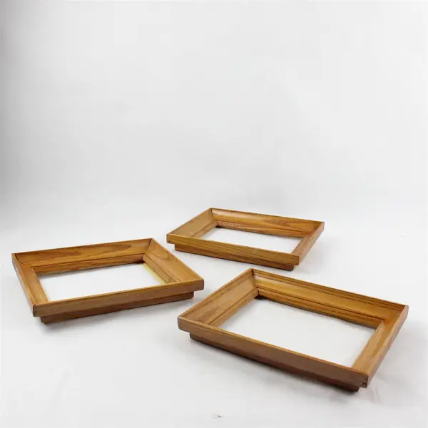 Set of 3 Vintage Medium Tone Wooden Vertical Picture Frames 8x10 No Glass