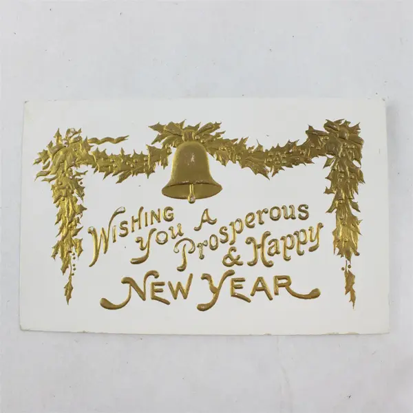 1909 Wishing You A Prosperous & Happy New Year Bell & Garland Embossed Postcard 