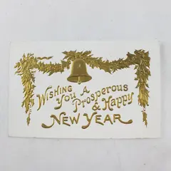 1909 Wishing You A Prosperous & Happy New Year Bell & Garland Embossed Postcard 