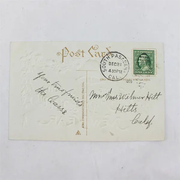 1909 Wishing You A Prosperous & Happy New Year Bell & Garland Embossed Postcard 