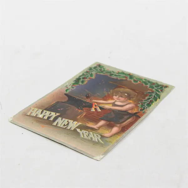 Vintage 1910 Happy New Year Child Blacksmith Anvil Embossed Postcard