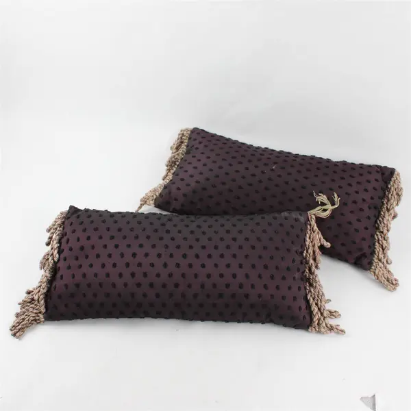 Lot of 2 Purple Polka Dot Rectangle Throw Pillows Fringe 17x8