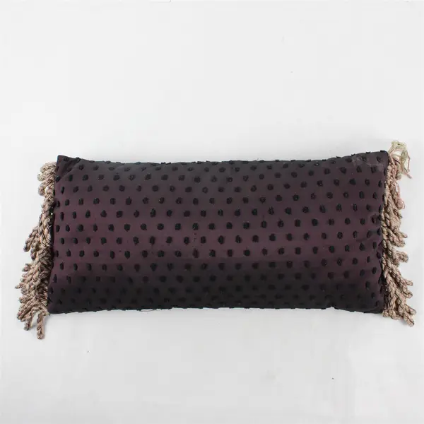 Lot of 2 Purple Polka Dot Rectangle Throw Pillows Fringe 17x8