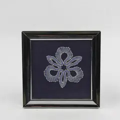 Handmade Blue Floral Design Bobbin Lace Art in Silver-Tone Metal Frame 