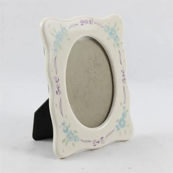 Vintage 1980s Terragrafics Floral Painted Ceramic Standing Photo Frame 3.5" x 5"