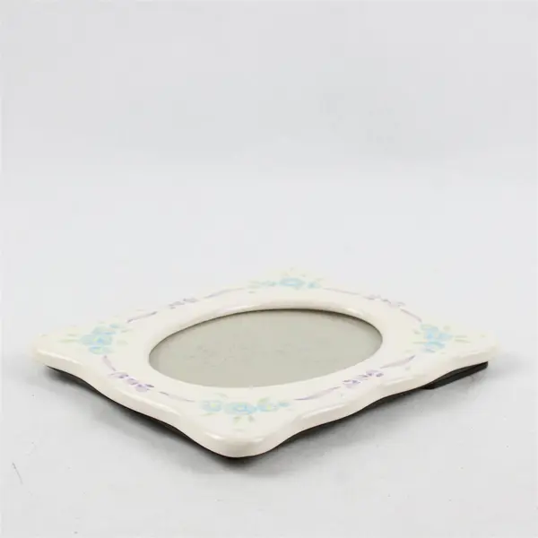 Vintage 1980s Terragrafics Floral Painted Ceramic Standing Photo Frame 3.5" x 5"