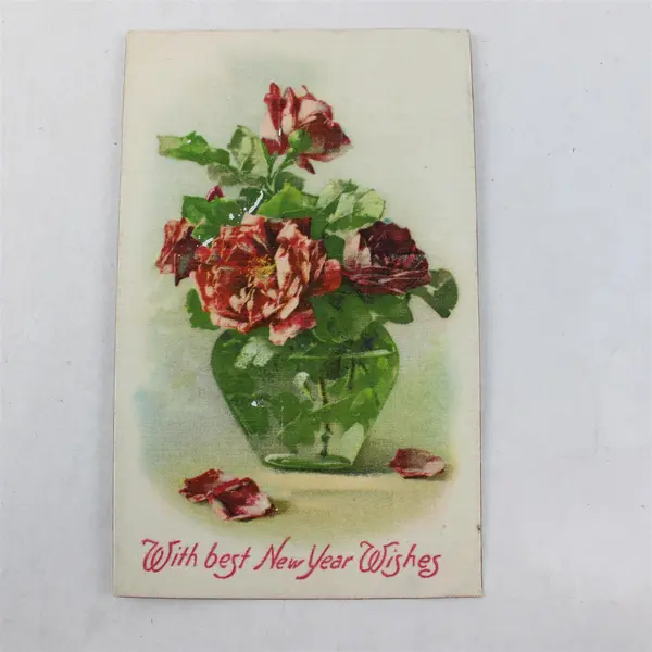 Vintage 1907 With Best New Year Wishes Rose Vase Postcard Hilts California DPO