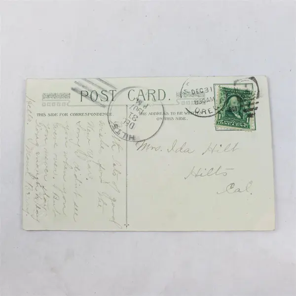 Vintage 1907 With Best New Year Wishes Rose Vase Postcard Hilts California DPO