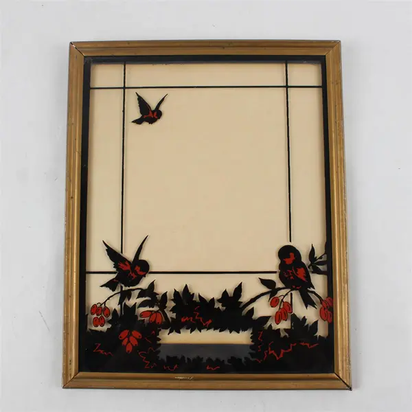 Vintage Painted Bird Design Gold-Tone Metal Wall-Hanging Photo Frame 8" x 10"