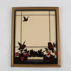 Vintage Painted Bird Design Gold-Tone Metal Wall-Hanging Photo Frame 8" x 10"