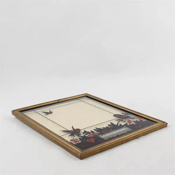 Vintage Painted Bird Design Gold-Tone Metal Wall-Hanging Photo Frame 8" x 10"