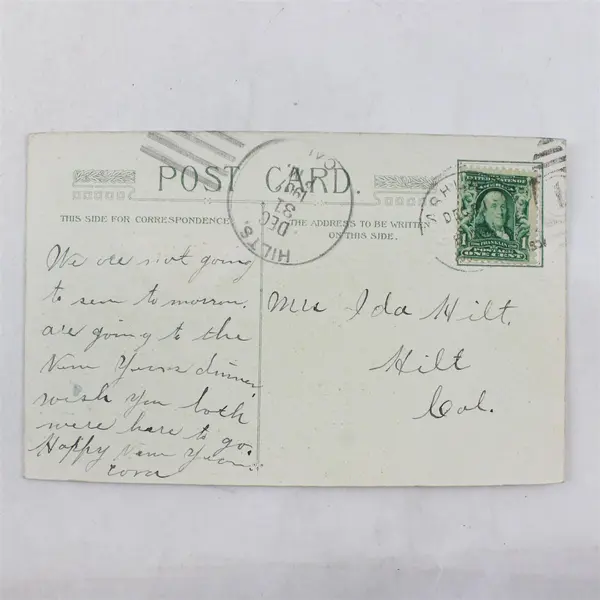 Vintage 1907 New Year Greetings Kittens On Pillow Postcard Hilts Calif Postmark