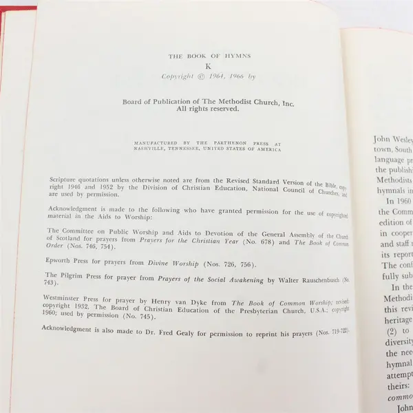 Vintage 1966 Hardcover Hymnal The Book of Hymns Methodist Church