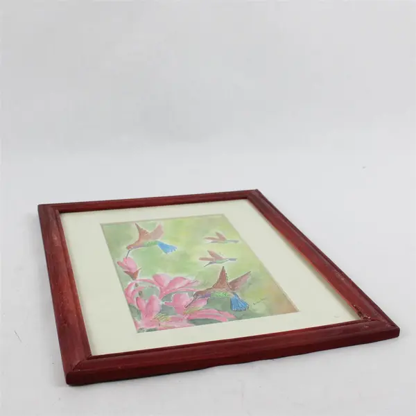 Lot of 3 Hummingbird Art Pieces in Wooden Frames