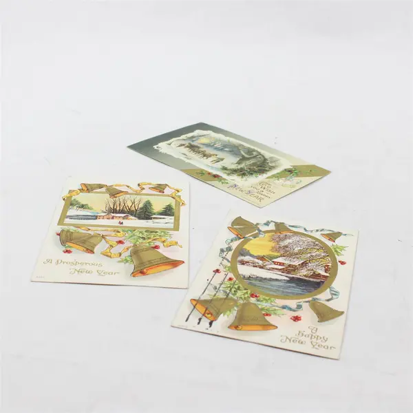Lot Of 3 1910s A Happy New Year Bells Winter Scene Embossed Postcards