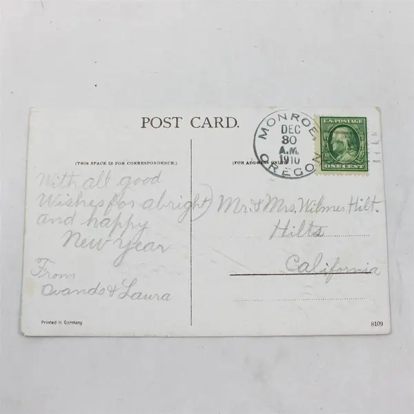 1910 A Bright And Happy New Year Fan And Roses Embossed Postcard