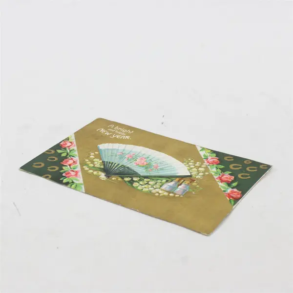 1910 A Bright And Happy New Year Fan And Roses Embossed Postcard