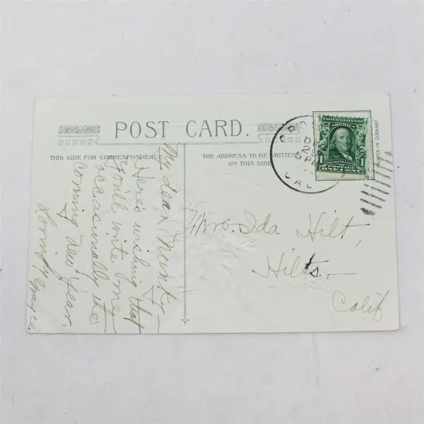 Vintage 1910s With New Year Greetings Rose Vase Winter Scene Embossed Postcard