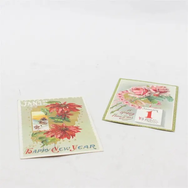 Lot of 2 Vintage 1910s Happy New Year Flower Embossed Postcards