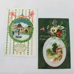 Lot of 2 Vintage Embossed A Happy New Year Postcards