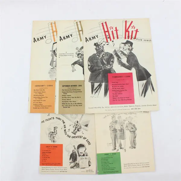 Vintage Lot of 5 Army Hit Kit of Popular Songs 1943 - 1944 Issued Monthly