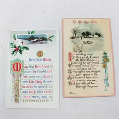 Lot of 2 Vintage Early 1900s New Year Poem Greeting Postcards