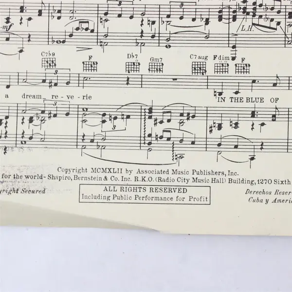 Vintage 1942 Sheet Music In The Blue Of The Evening Tom Adair D'Artega 