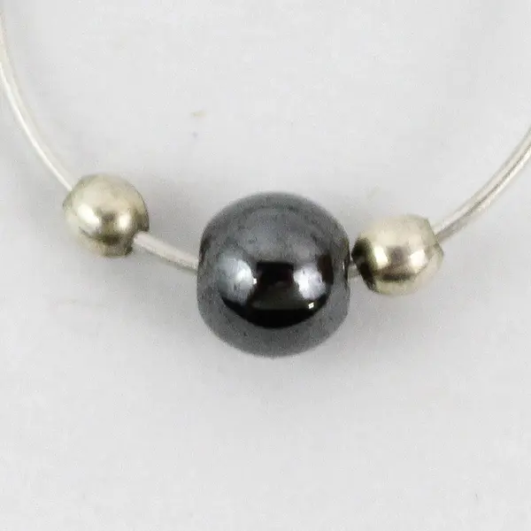 Handmade Sterling Silver And Hematite Bead Loop Earrings 16 mm Diameter