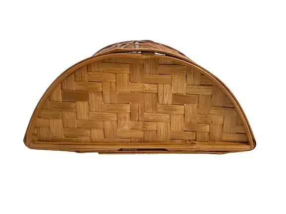 Vintage Woven Rattan Hanging Pocket Basket Oriental Style Good Condition