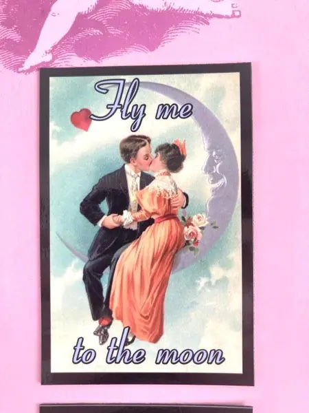 Set of 4 Vintage Valentine Refrigerator Magnets Fly Me to the Moon Love