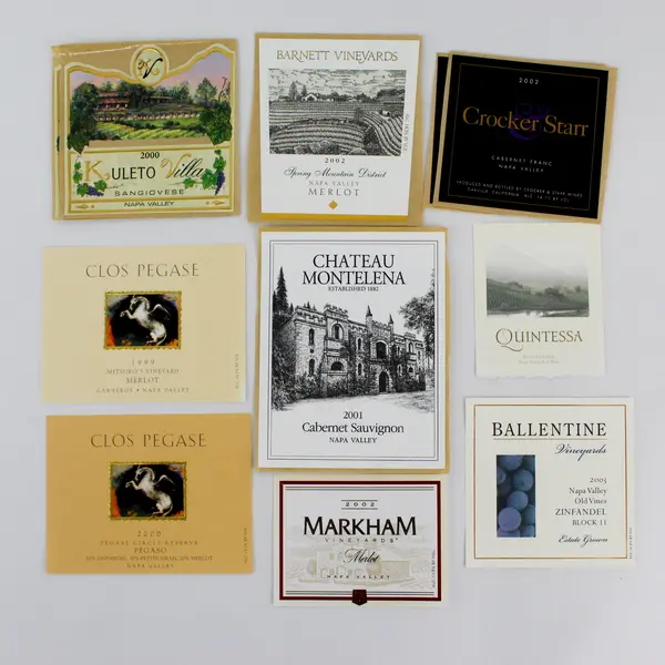 Lot of 32 Napa Valley California Fine Wine Labels 1987-2002 Unused
