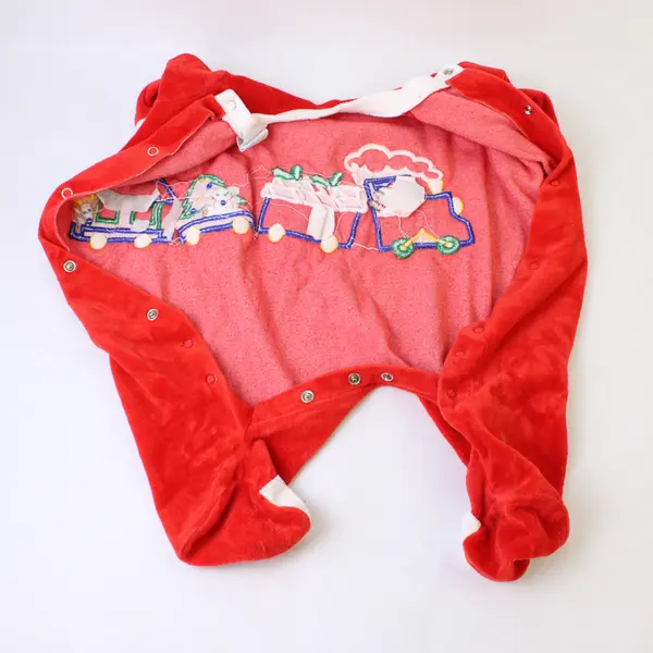 VTG Little Me by Schwab Christmas Toy Train Design Footed Pajamas 14-17 lbs