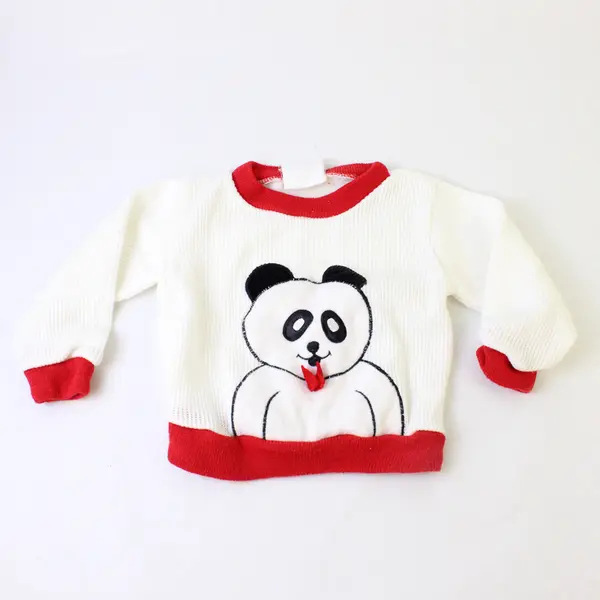 VTG Willow Bay White and Red Knit Panda Sweater Baby's Size 24M Flawed