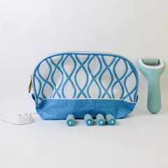 Amope Pedi Perfect Storage Case and Roller Blue White Travel Pouch