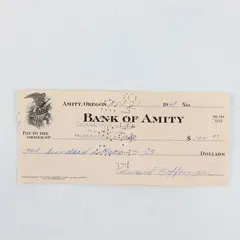 Vintage 1948 Bank Of Amity Check Amity Oregon
