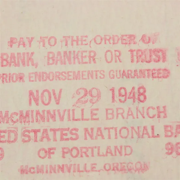 Vintage 1948 Bank Of Amity Check Amity Oregon