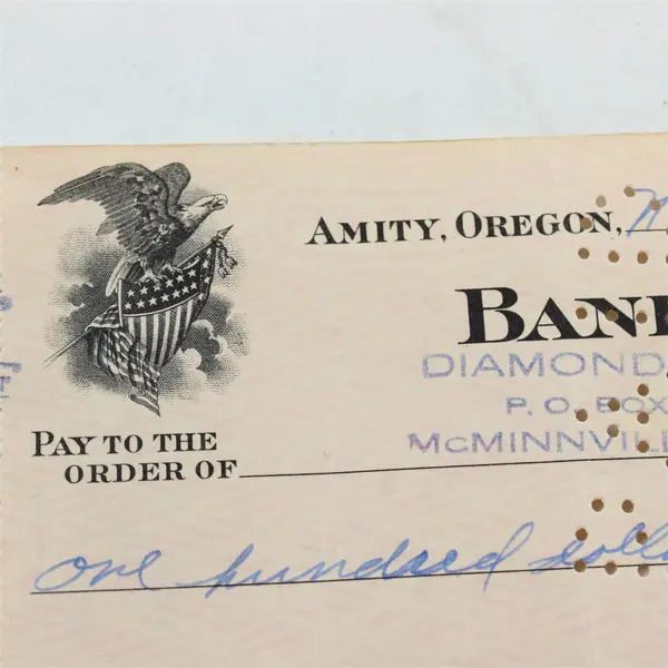 Vintage 1948 Bank Of Amity Check Amity Oregon