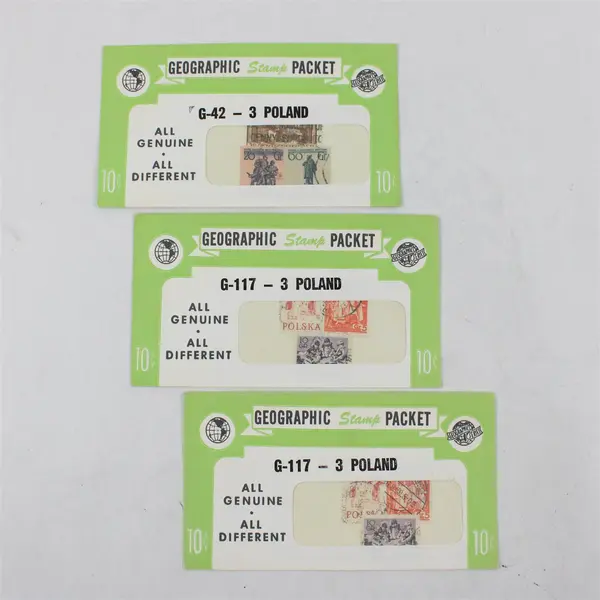 Lot Of 3 Geographic Stamp Packets Poland Stamps (9 Stamps Total)