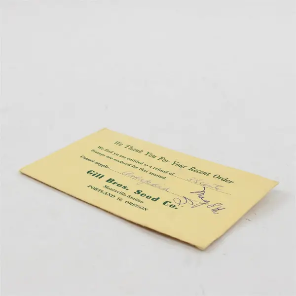 Vintage Gill Bros Seed Co Portland Oregon Postage Refund Envelope