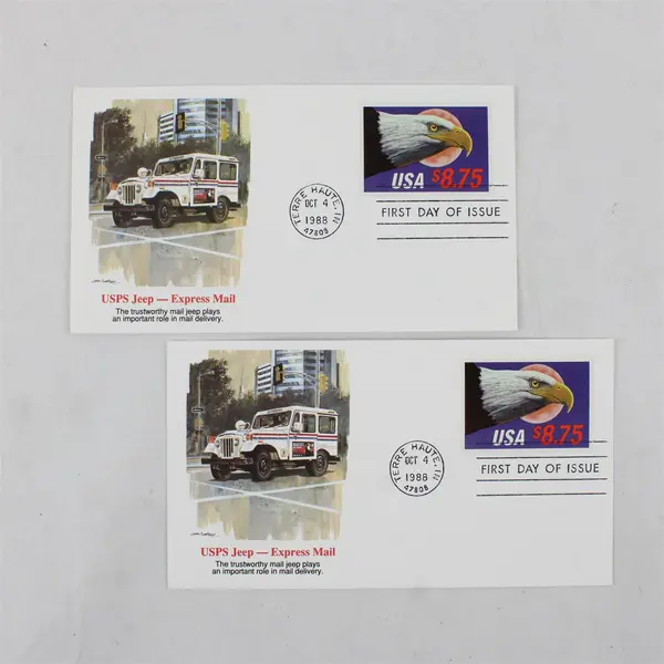 Lot Of 2 USPS Jeep Express Mail 1988 Fleetwood FDC Eagle & Moon $8.75 Stamp