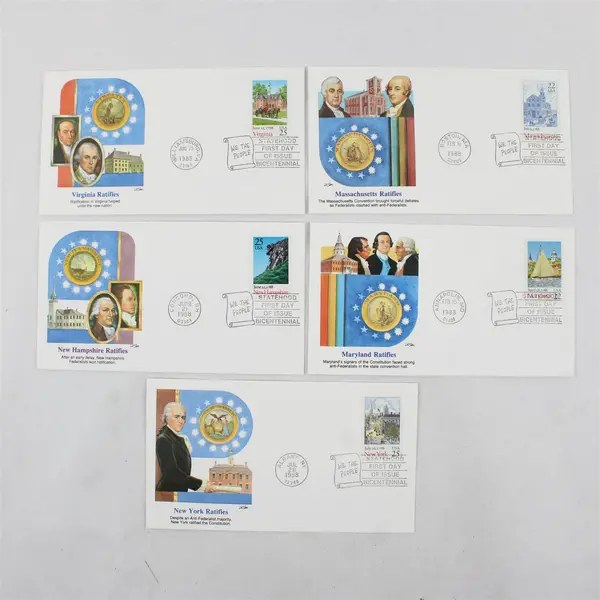 Lot Of 5 US Constitution Bicentennial 1988 Fleetwood FDC NY MA MD NH VA Issues