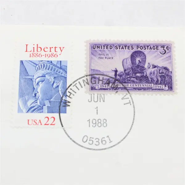1988 Brigham Young Fleetwood Commemorative Cover 1986 Liberty 1947 Utah Stamp