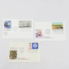 Lot Of 3 Fleetwood FDC Postcards 1988 Yorkshire Ship Iowa Territory Wooden Eagle