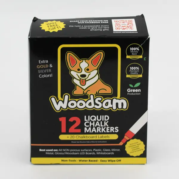 Set Of 12 Woodsam Liquid Chalk Markers Non-Toxic Water Based Reversible Tips
