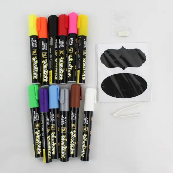 Set Of 12 Woodsam Liquid Chalk Markers Non-Toxic Water Based Reversible Tips