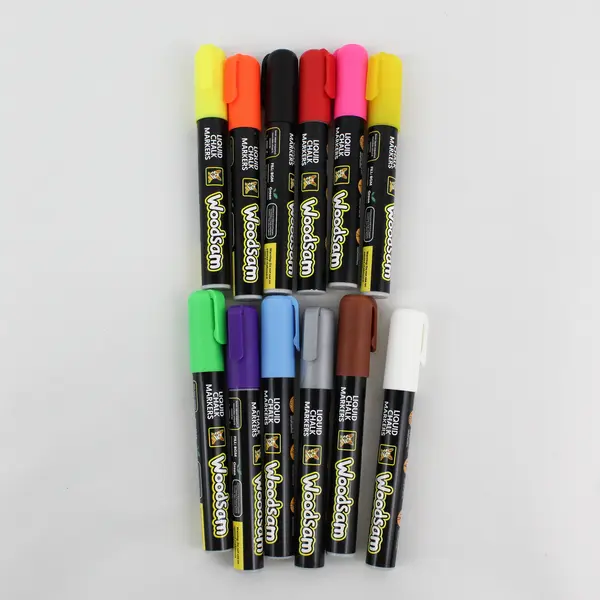 Set Of 12 Woodsam Liquid Chalk Markers Non-Toxic Water Based Reversible Tips