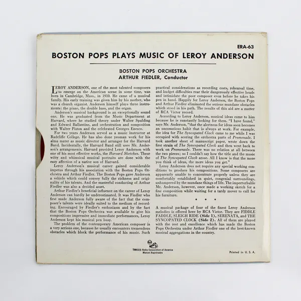 Boston Pops Plays Music of Leroy Anderson 7" Vinyl Record